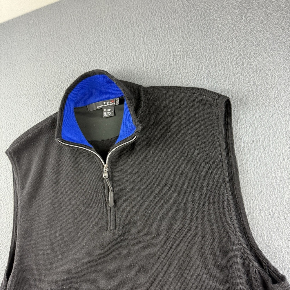 RLX Vest Men's XL Black 1/4 Zip Pullover 100% Merino Wool‎ Golf Performance Logo